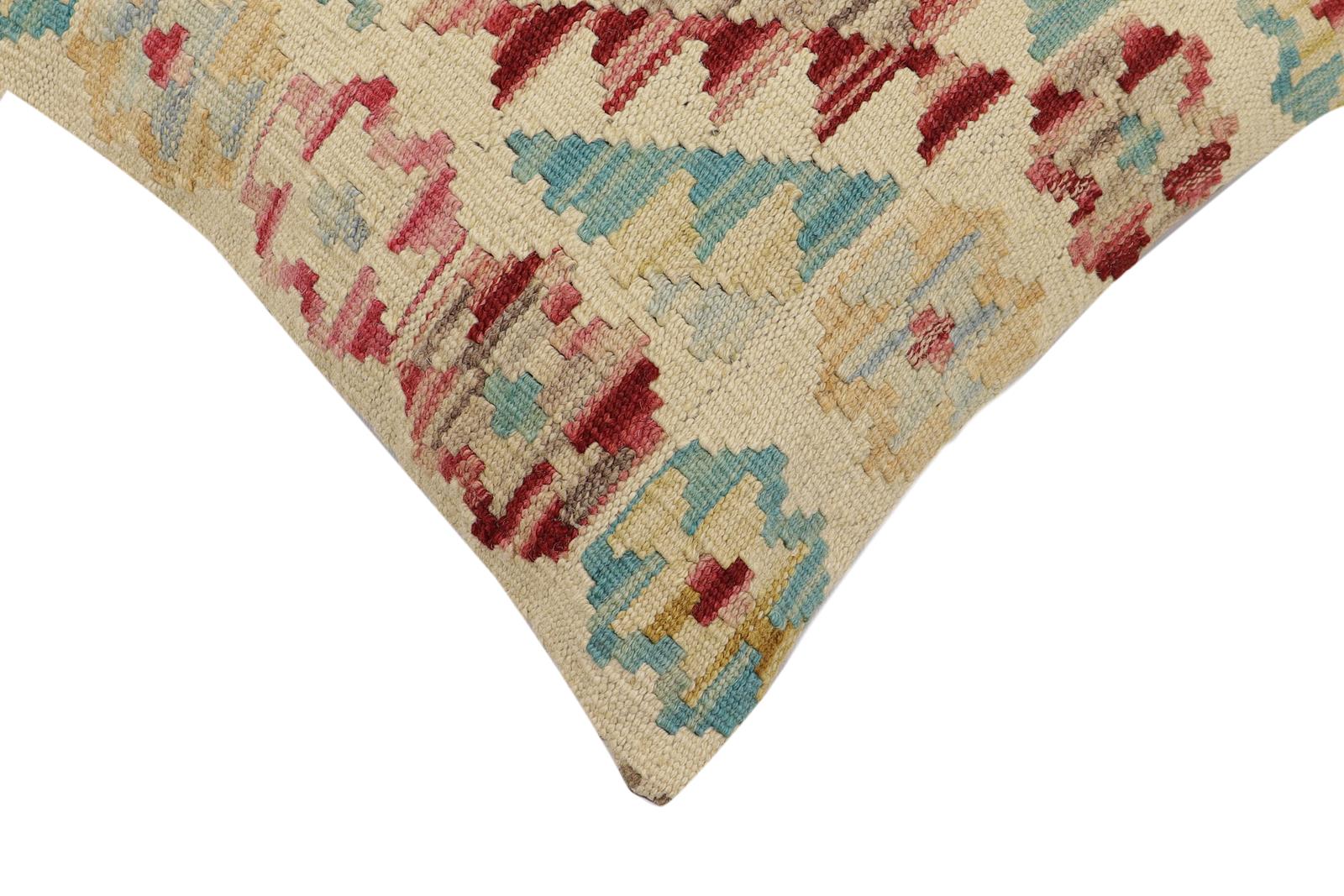 handmade Traditional Pillow Beige Red Hand-Woven SQUARE 100% WOOL Hand woven turkish pillow2 x 2