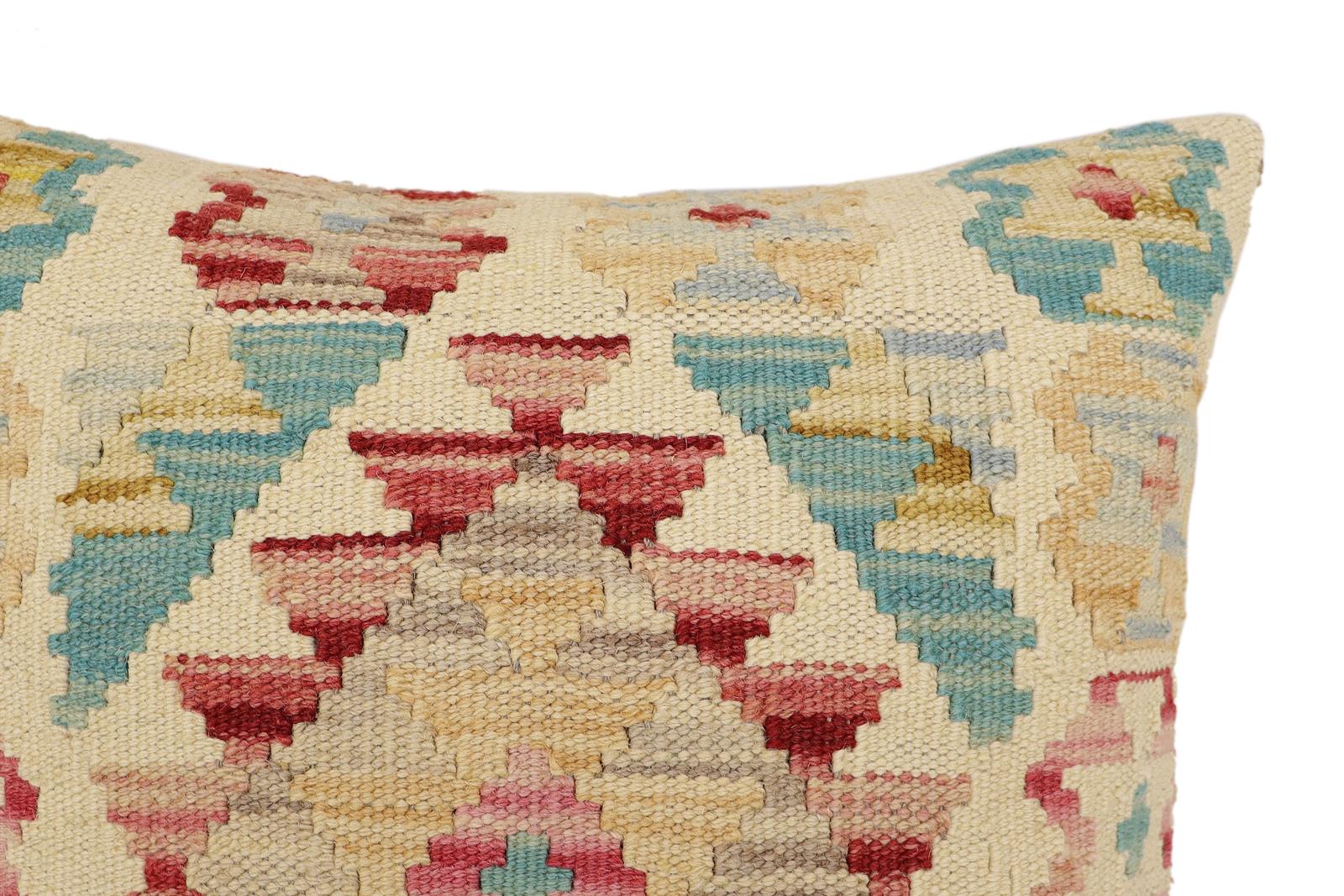 handmade Traditional Pillow Beige Red Hand-Woven SQUARE 100% WOOL Hand woven turkish pillow2 x 2