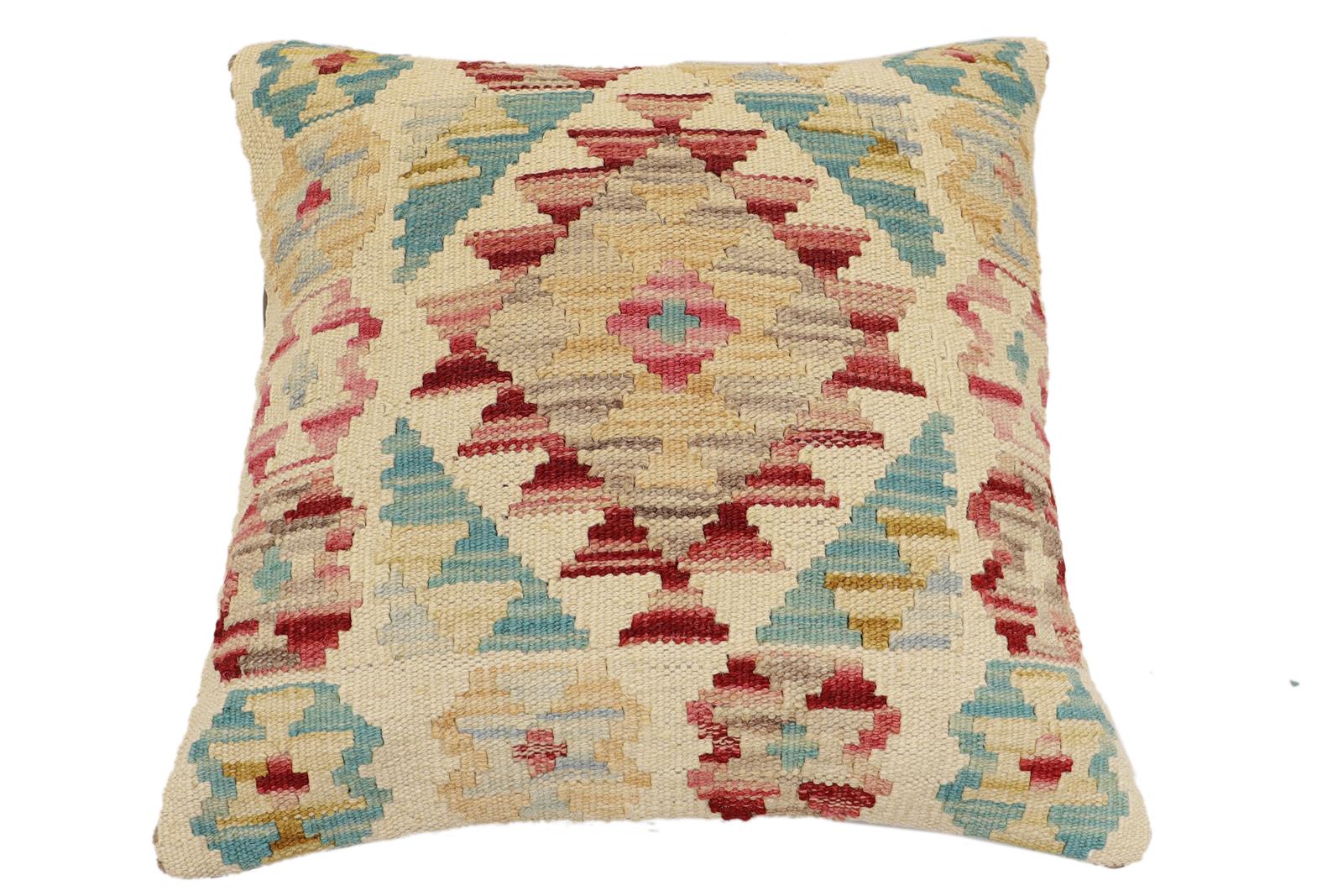 handmade Traditional Pillow Beige Red Hand-Woven SQUARE 100% WOOL Hand woven turkish pillow2 x 2