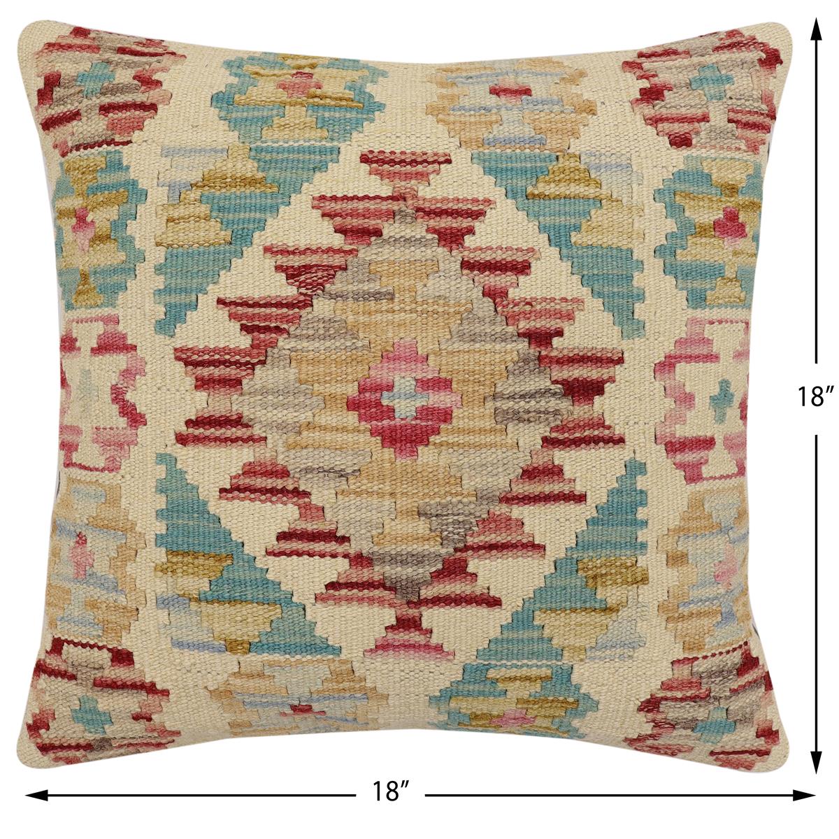 handmade Traditional Pillow Beige Red Hand-Woven SQUARE 100% WOOL Hand woven turkish pillow2 x 2