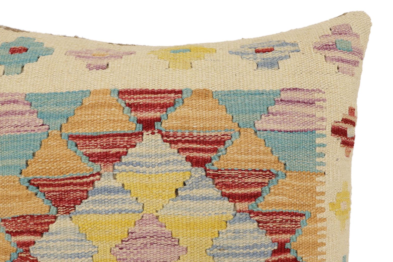 handmade Traditional Pillow Beige Rust Hand-Woven SQUARE 100% WOOL Hand woven turkish pillow2 x 2