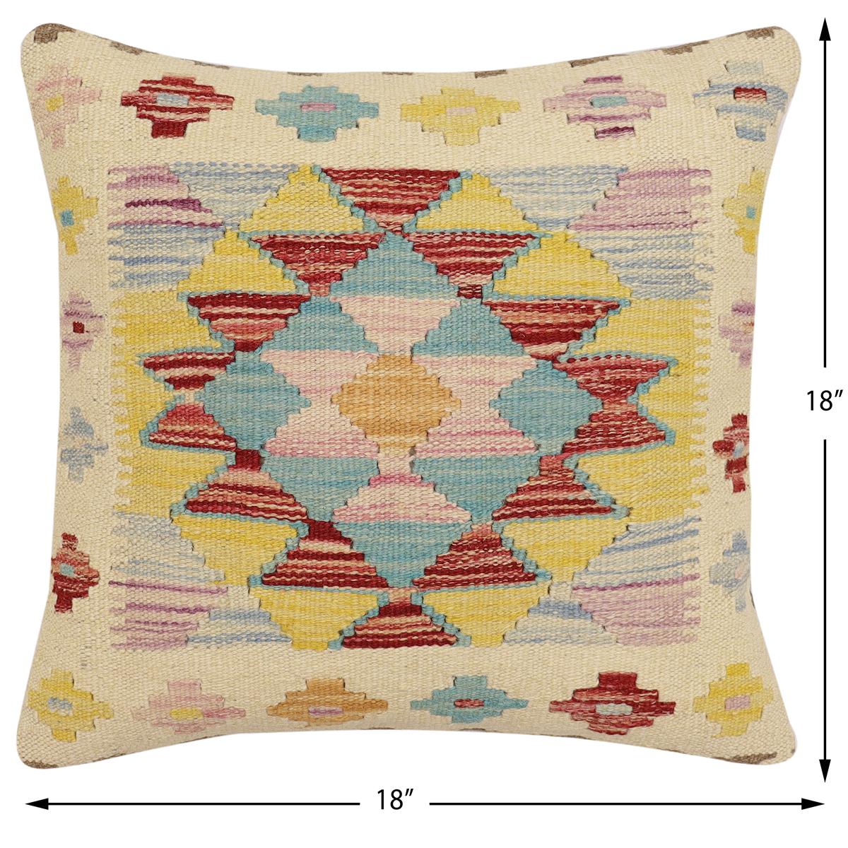 handmade Traditional Pillow Beige Rust Hand-Woven SQUARE 100% WOOL Hand woven turkish pillow2 x 2