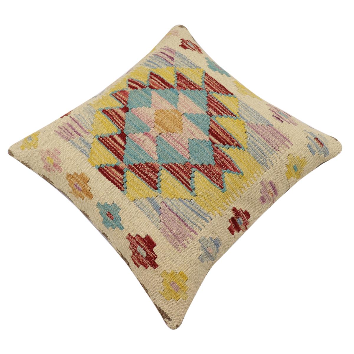 handmade Traditional Pillow Beige Rust Hand-Woven SQUARE 100% WOOL Hand woven turkish pillow2 x 2