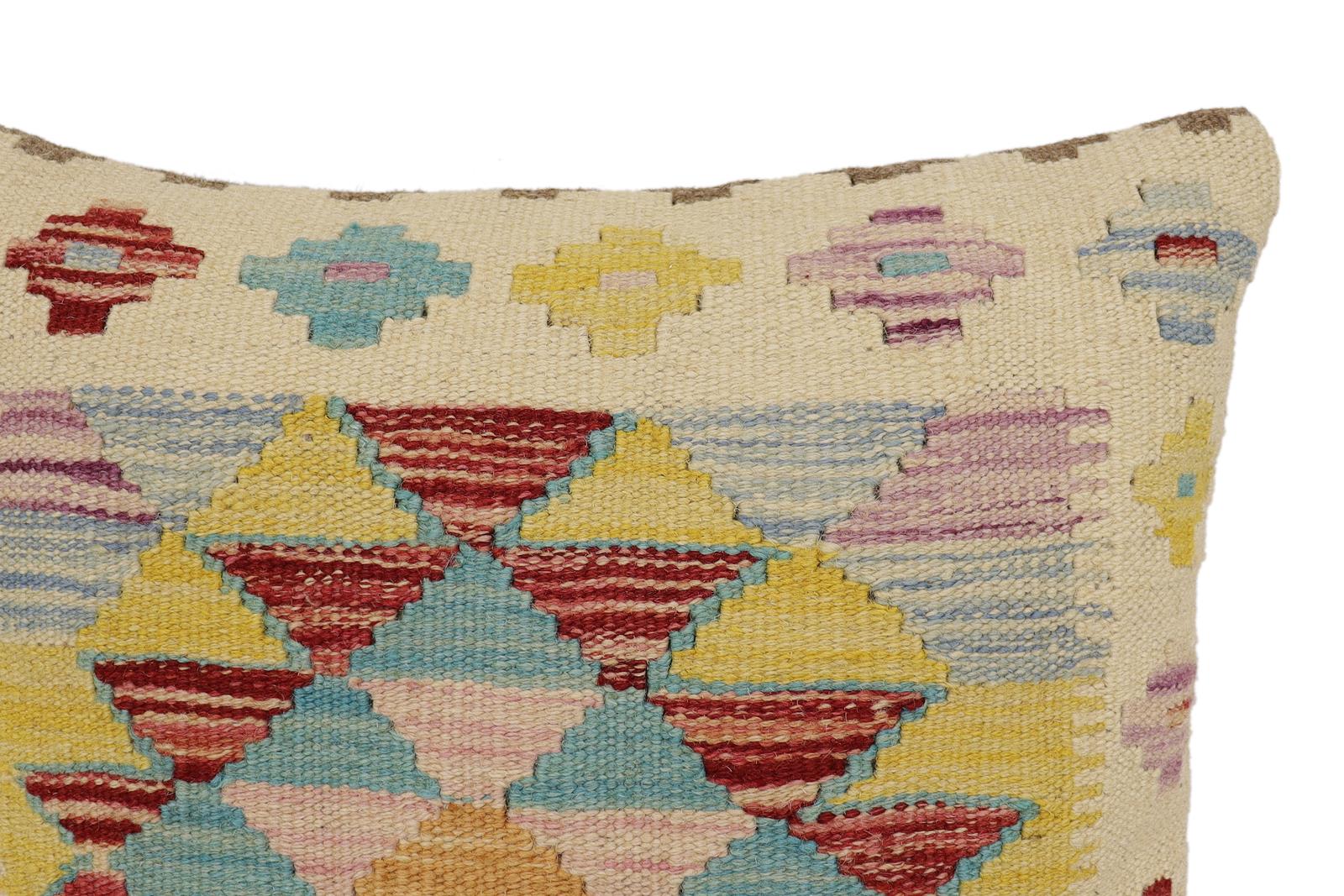 handmade Traditional Pillow Beige Rust Hand-Woven SQUARE 100% WOOL Hand woven turkish pillow2 x 2