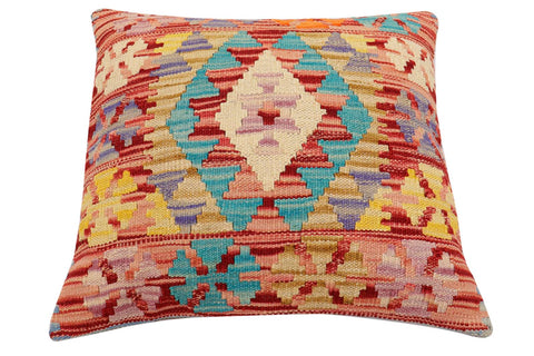 handmade Traditional Pillow Red Blue Hand-Woven SQUARE 100% WOOL  Hand woven turkish pillow  2 x 2