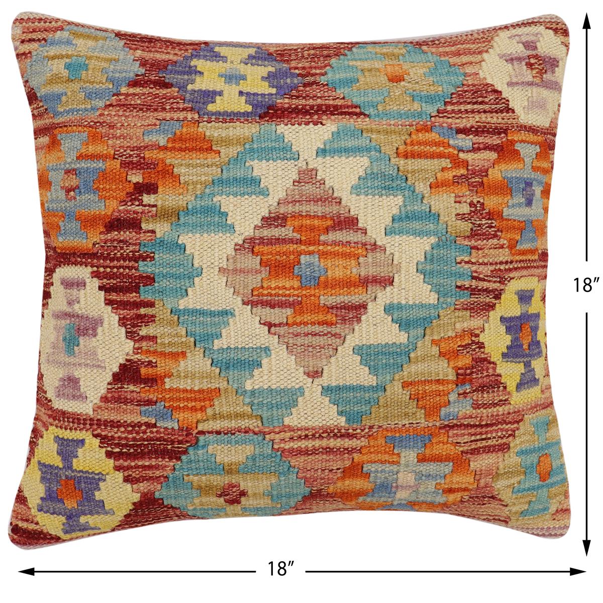 handmade Traditional Pillow Red Blue Hand-Woven SQUARE 100% WOOL Hand woven turkish pillow2 x 2