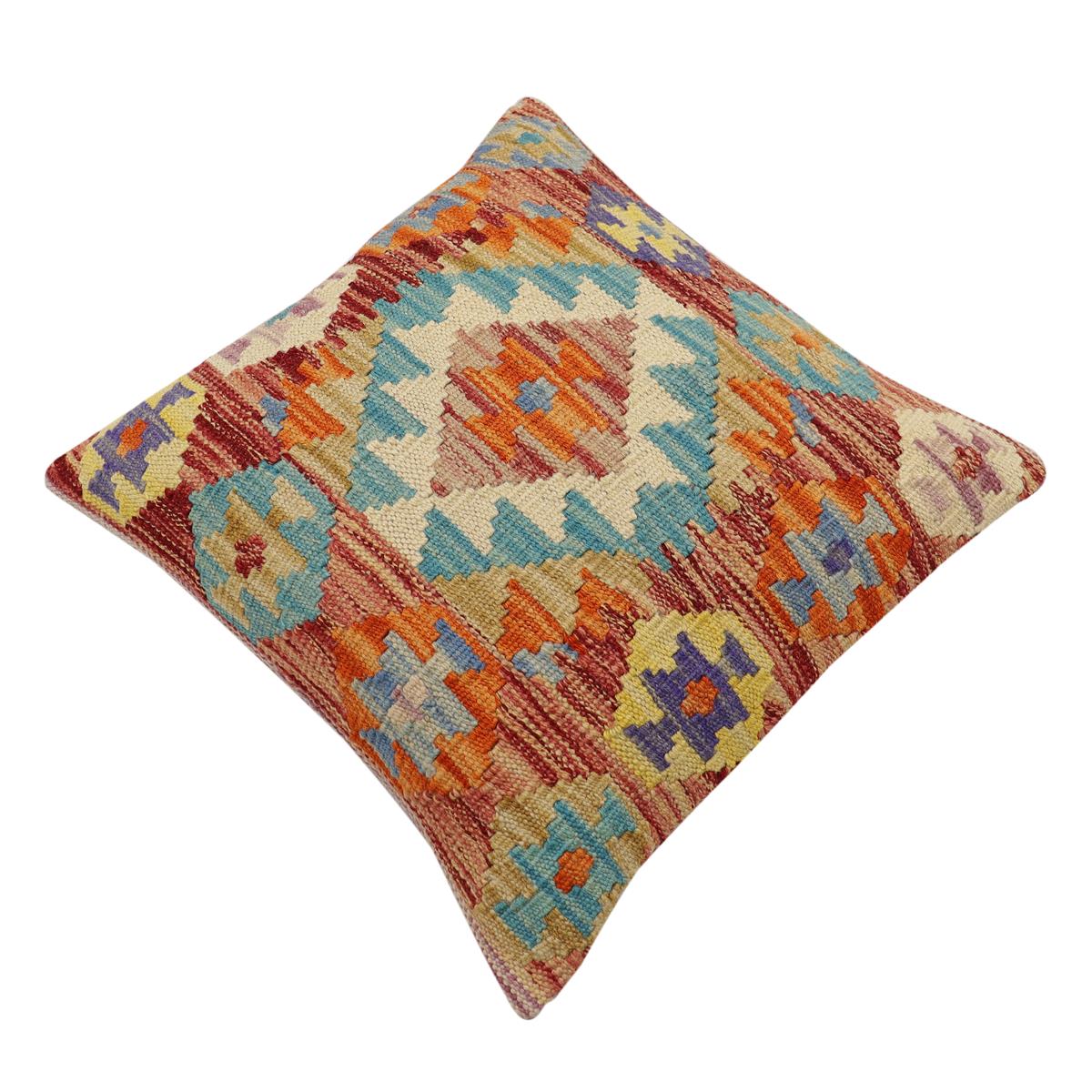 handmade Traditional Pillow Red Blue Hand-Woven SQUARE 100% WOOL Hand woven turkish pillow2 x 2