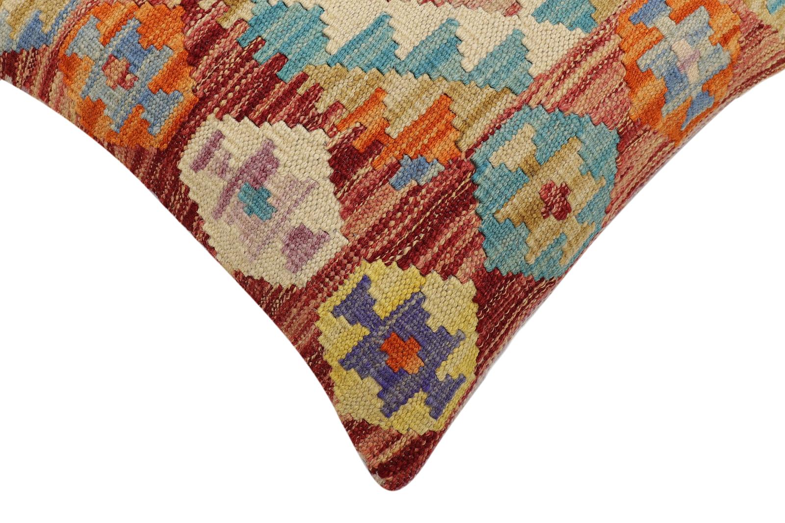 handmade Traditional Pillow Red Blue Hand-Woven SQUARE 100% WOOL Hand woven turkish pillow2 x 2