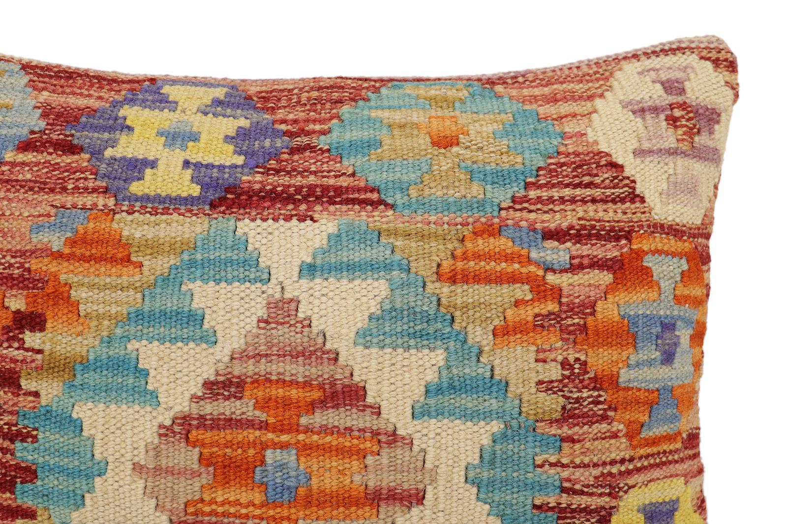 handmade Traditional Pillow Red Blue Hand-Woven SQUARE 100% WOOL Hand woven turkish pillow2 x 2