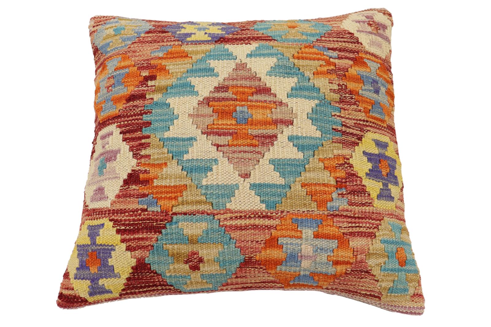 handmade Traditional Pillow Red Blue Hand-Woven SQUARE 100% WOOL Hand woven turkish pillow2 x 2