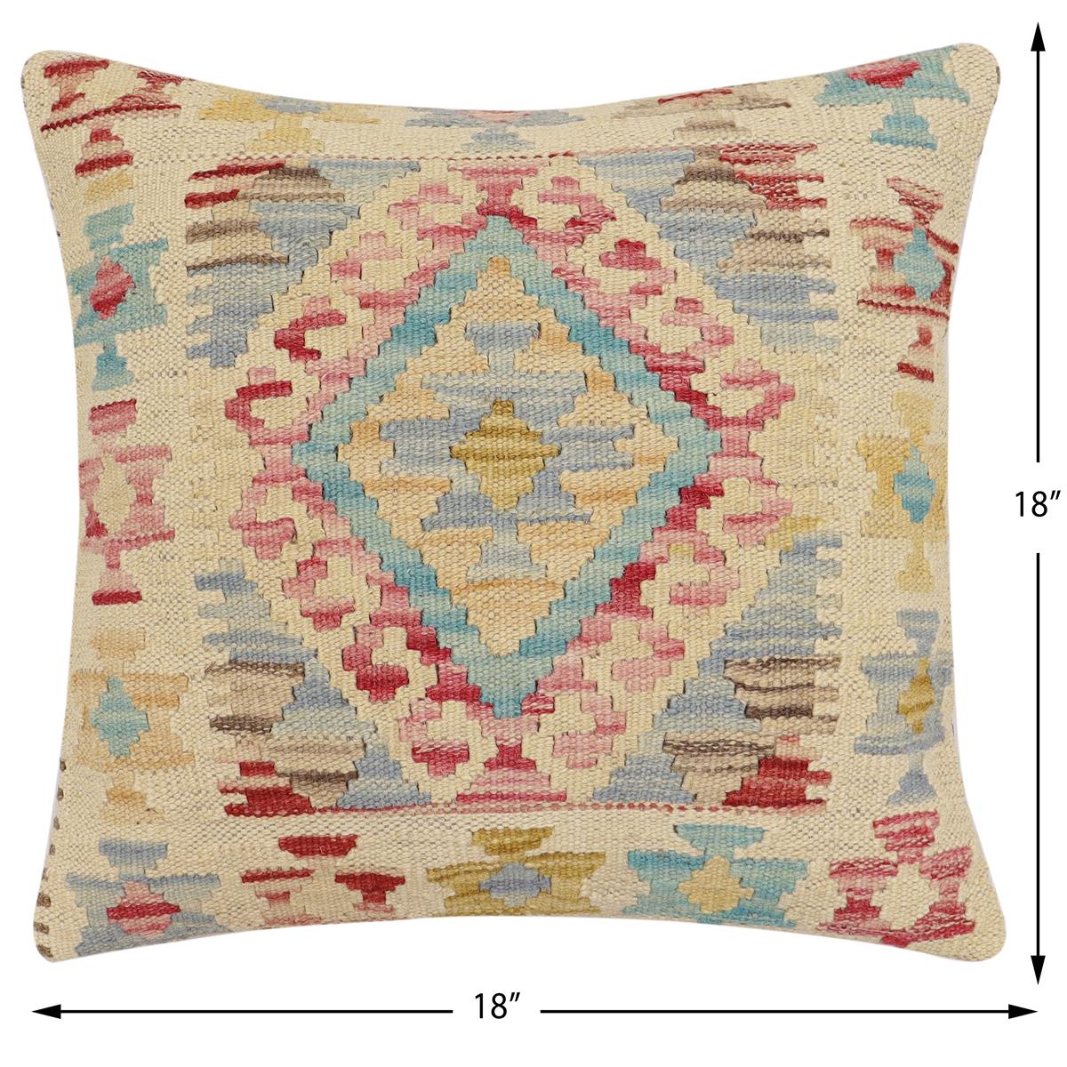 handmade Traditional Pillow Beige Red Hand-Woven SQUARE 100% WOOL Hand woven turkish pillow2 x 2