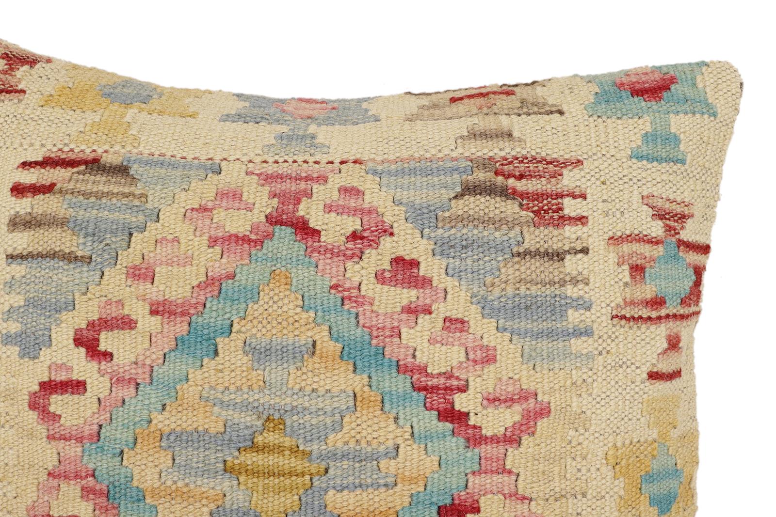 handmade Traditional Pillow Beige Red Hand-Woven SQUARE 100% WOOL Hand woven turkish pillow2 x 2