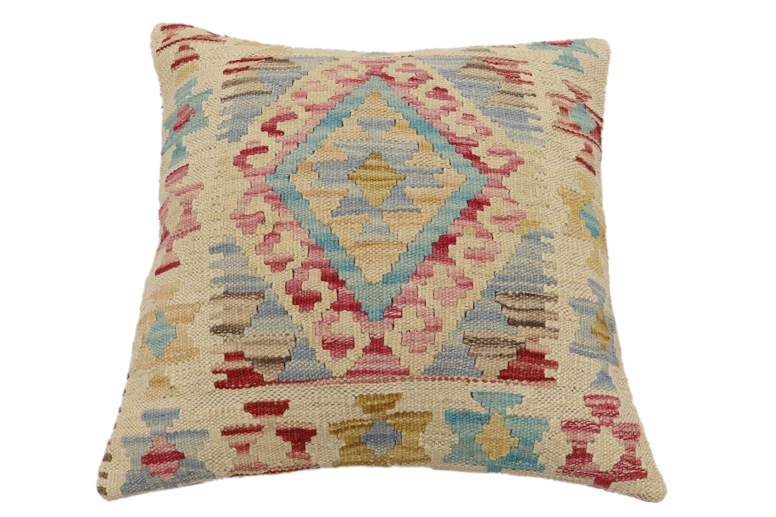 handmade Traditional Pillow Beige Red Hand-Woven SQUARE 100% WOOL Hand woven turkish pillow2 x 2
