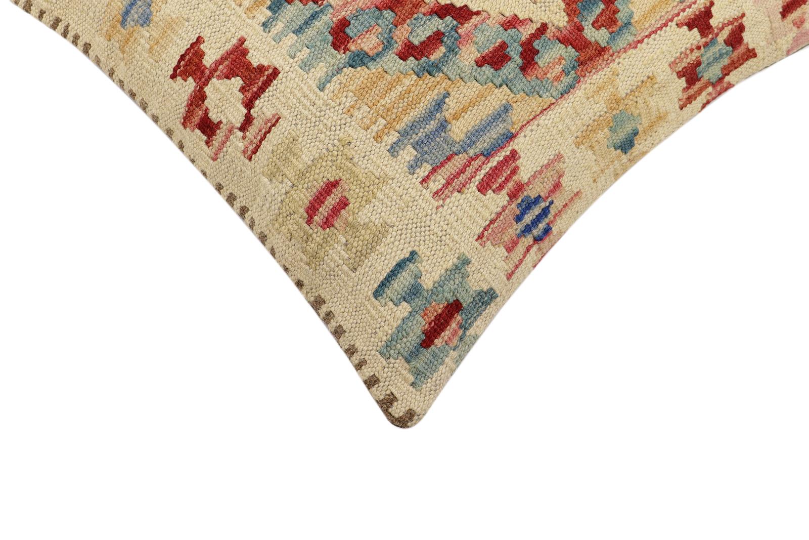 handmade Traditional Pillow Beige Red Hand-Woven SQUARE 100% WOOL  Hand woven turkish pillow  2 x 2