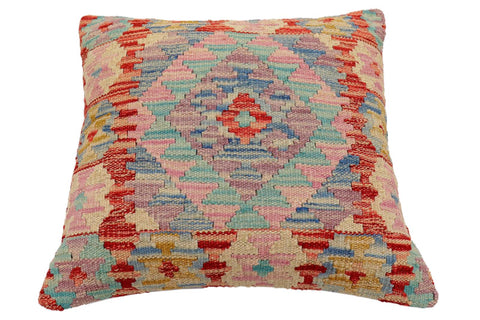 handmade Traditional Pillow Red Blue Hand-Woven SQUARE 100% WOOL  Hand woven turkish pillow  2 x 2