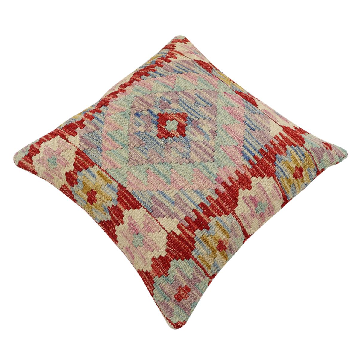 handmade Traditional Pillow Red Blue Hand-Woven SQUARE 100% WOOL Hand woven turkish pillow2 x 2