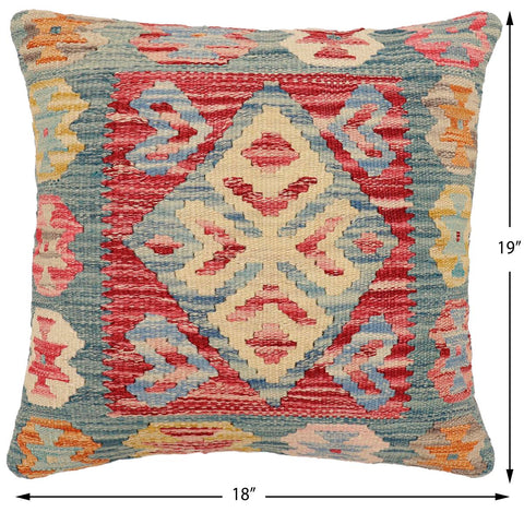 handmade Traditional Pillow Blue Red Hand-Woven SQUARE 100% WOOL  Hand woven turkish pillow  2 x 2