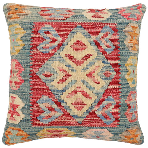 handmade Traditional Pillow Blue Red Hand-Woven SQUARE 100% WOOL  Hand woven turkish pillow  2 x 2