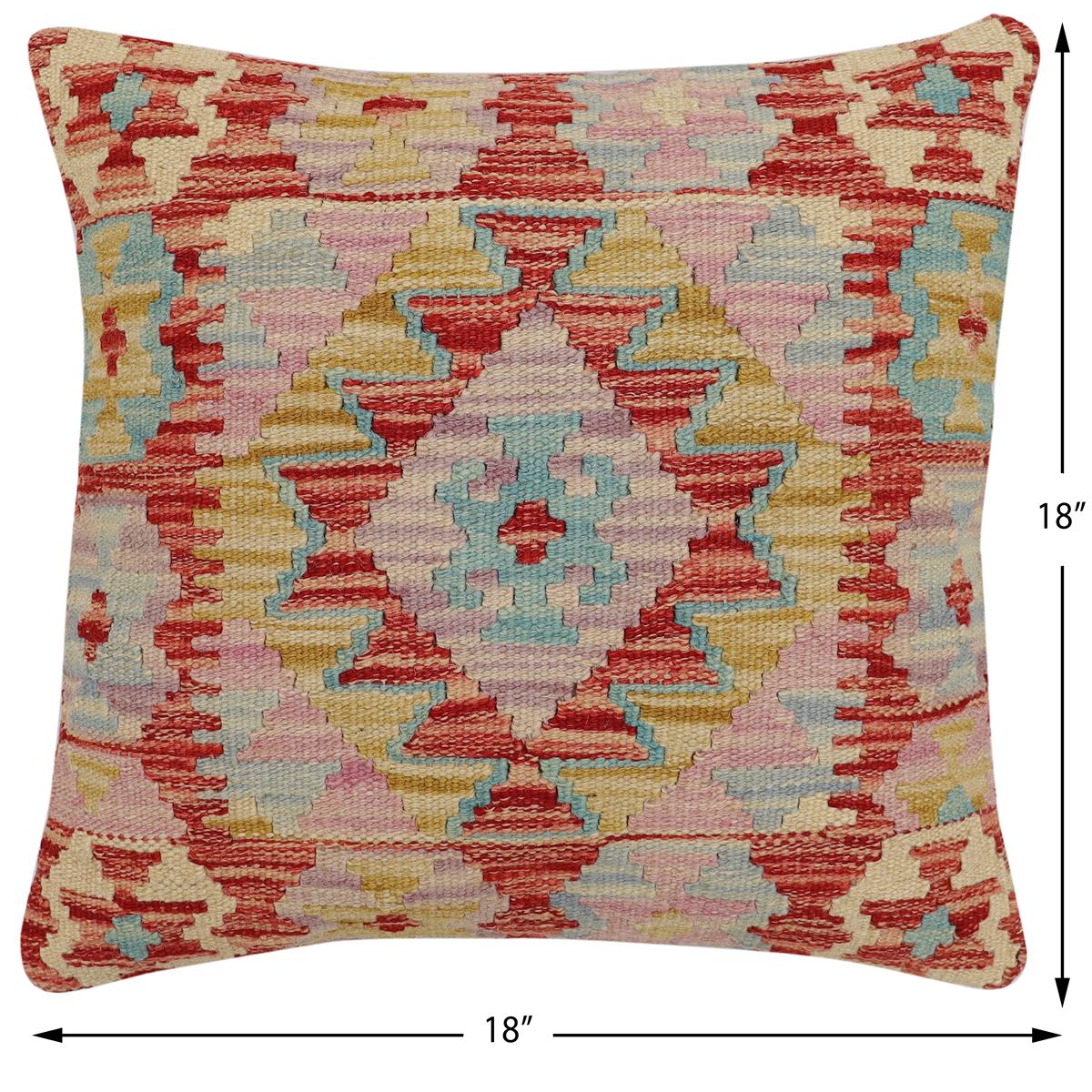 handmade Traditional Pillow Red Blue Hand-Woven SQUARE 100% WOOL Hand woven turkish pillow2 x 2