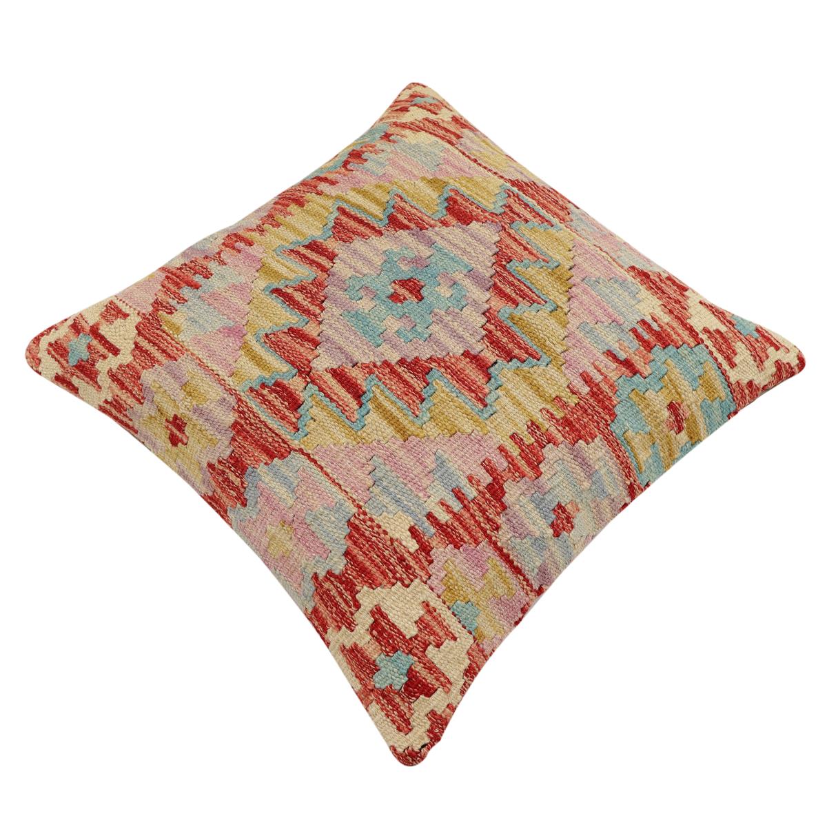 handmade Traditional Pillow Red Blue Hand-Woven SQUARE 100% WOOL Hand woven turkish pillow2 x 2