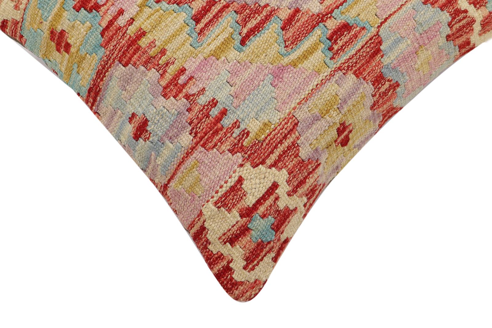 handmade Traditional Pillow Red Blue Hand-Woven SQUARE 100% WOOL Hand woven turkish pillow2 x 2