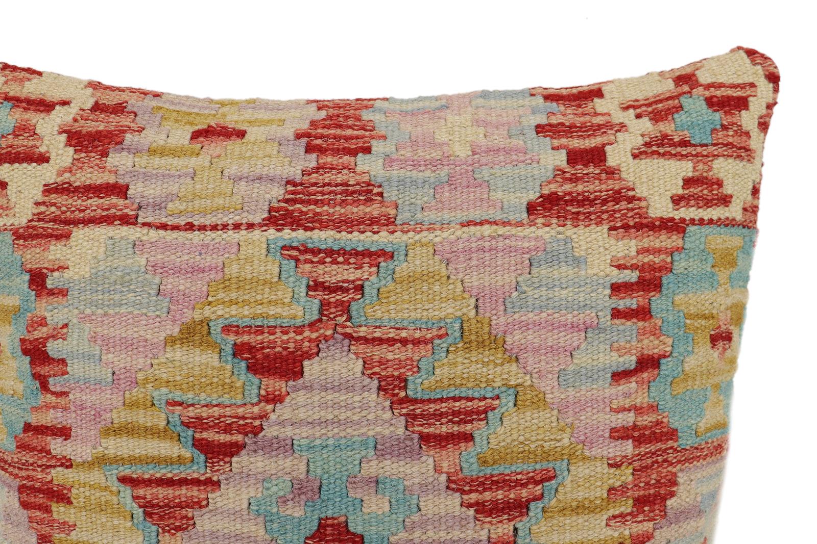 handmade Traditional Pillow Red Blue Hand-Woven SQUARE 100% WOOL Hand woven turkish pillow2 x 2