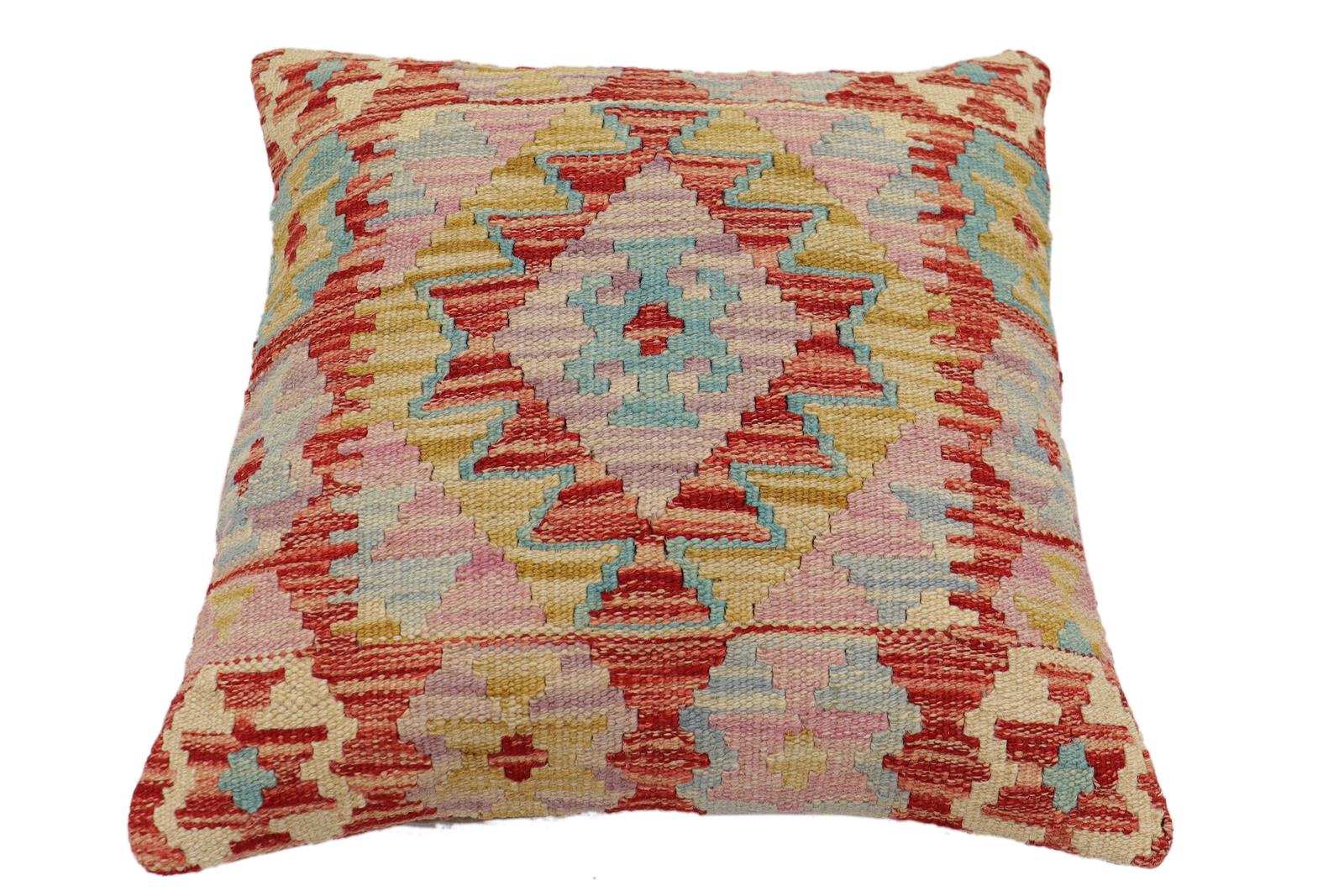handmade Traditional Pillow Red Blue Hand-Woven SQUARE 100% WOOL Hand woven turkish pillow2 x 2