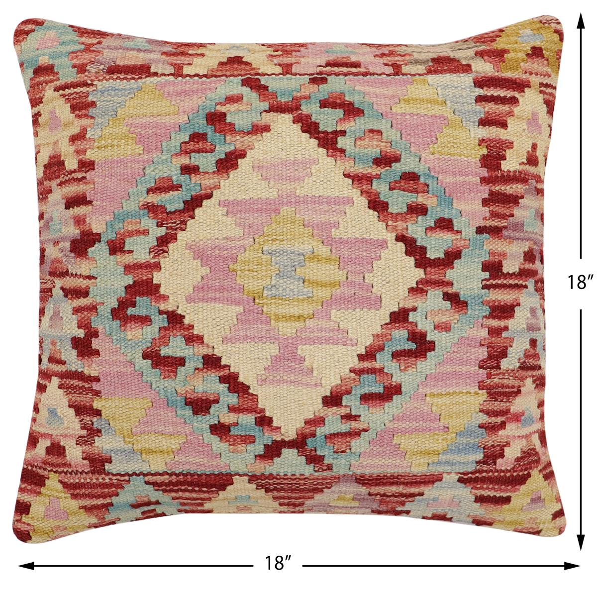 handmade Traditional Pillow Red Blue Hand-Woven SQUARE 100% WOOL Hand woven turkish pillow2 x 2