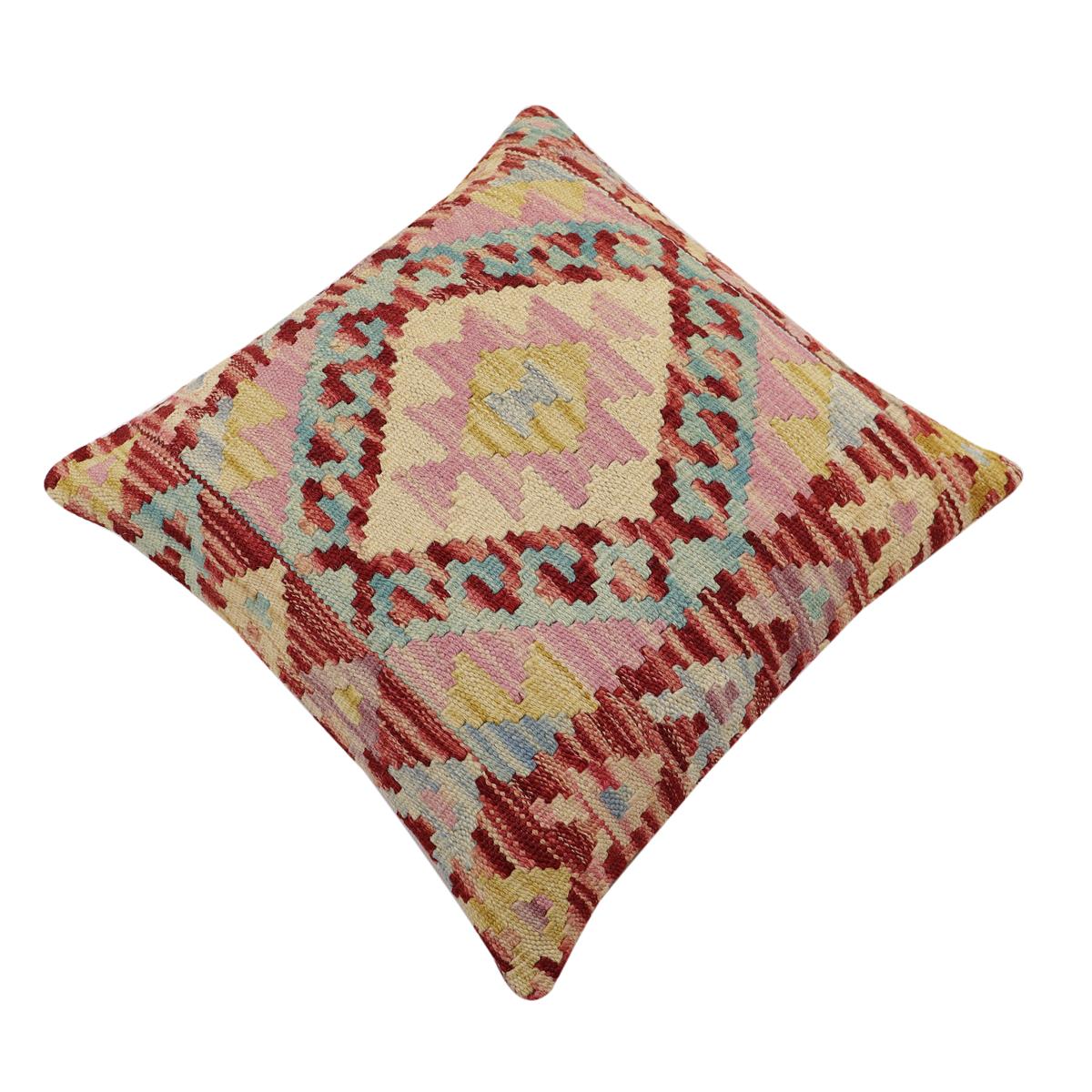 handmade Traditional Pillow Red Blue Hand-Woven SQUARE 100% WOOL Hand woven turkish pillow2 x 2