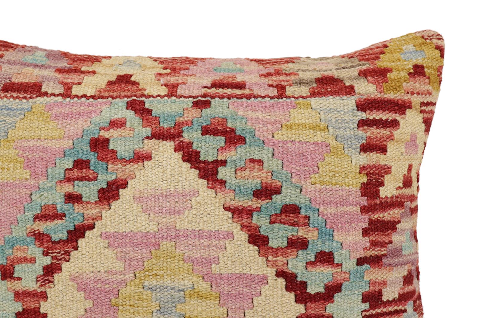 handmade Traditional Pillow Red Blue Hand-Woven SQUARE 100% WOOL Hand woven turkish pillow2 x 2