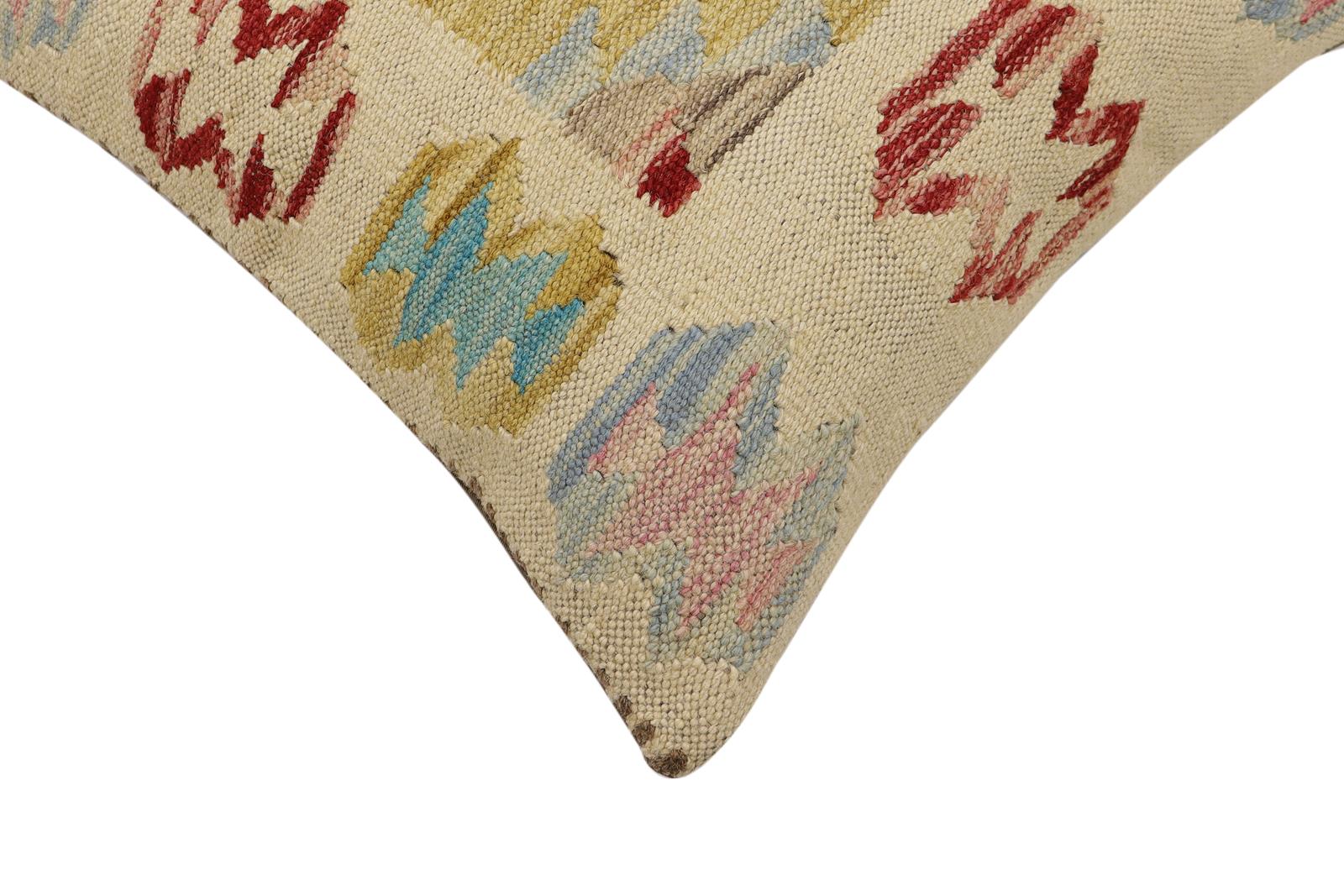 handmade Traditional Pillow Beige Red Hand-Woven SQUARE 100% WOOL Hand woven turkish pillow2 x 2