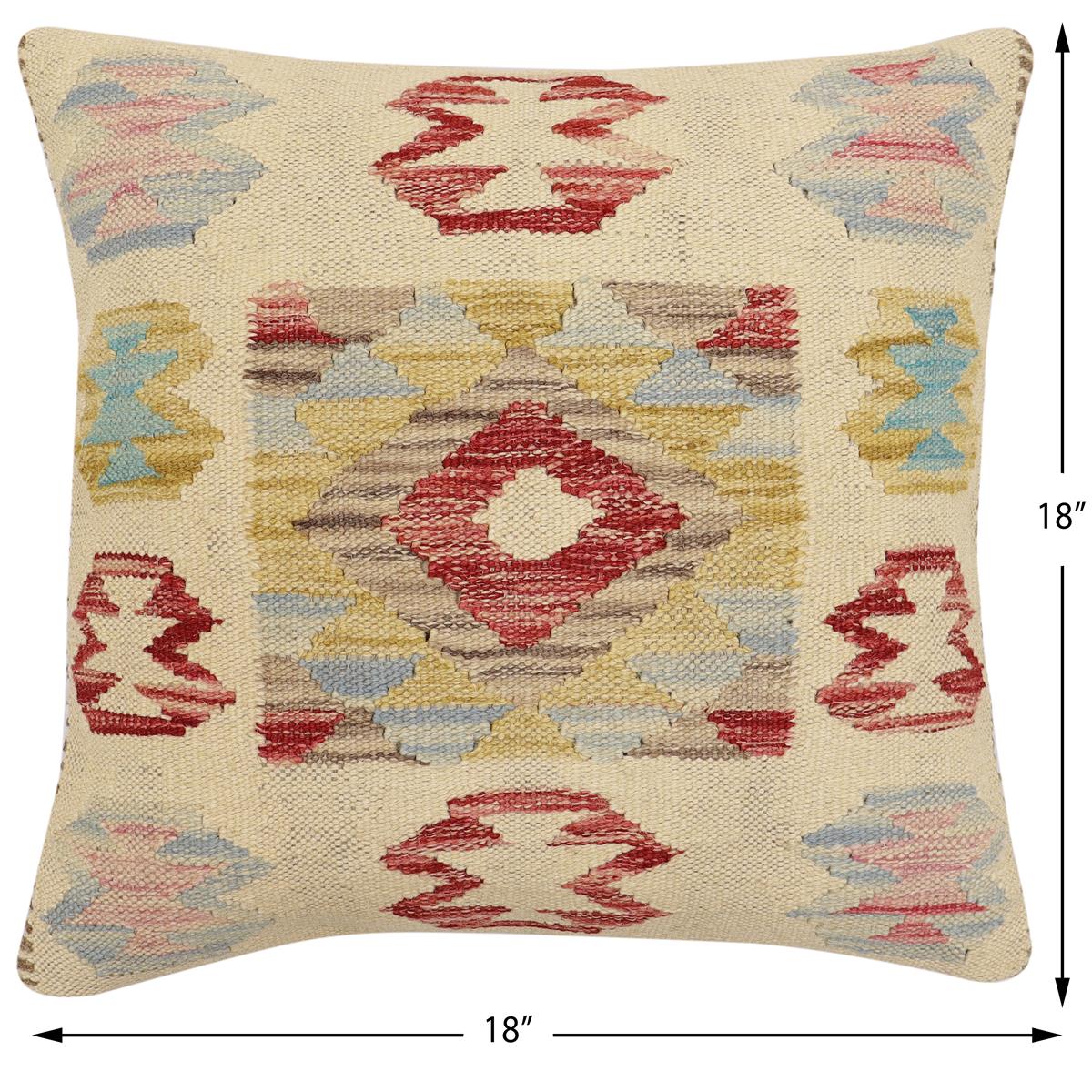 handmade Traditional Pillow Beige Red Hand-Woven SQUARE 100% WOOL Hand woven turkish pillow2 x 2