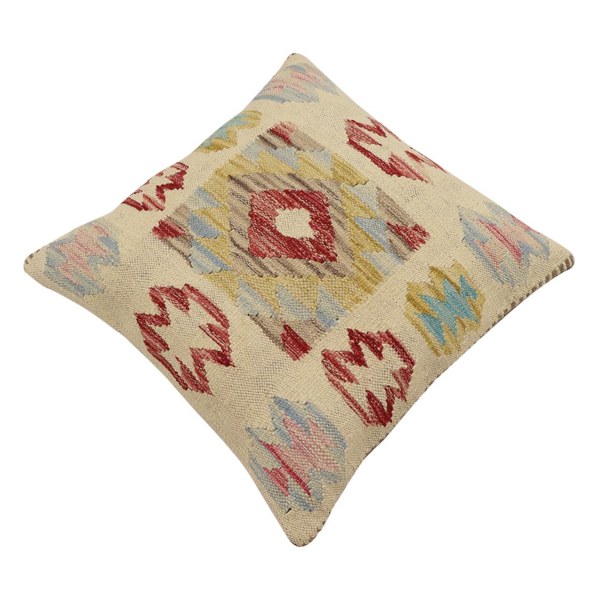 handmade Traditional Pillow Beige Red Hand-Woven SQUARE 100% WOOL Hand woven turkish pillow2 x 2