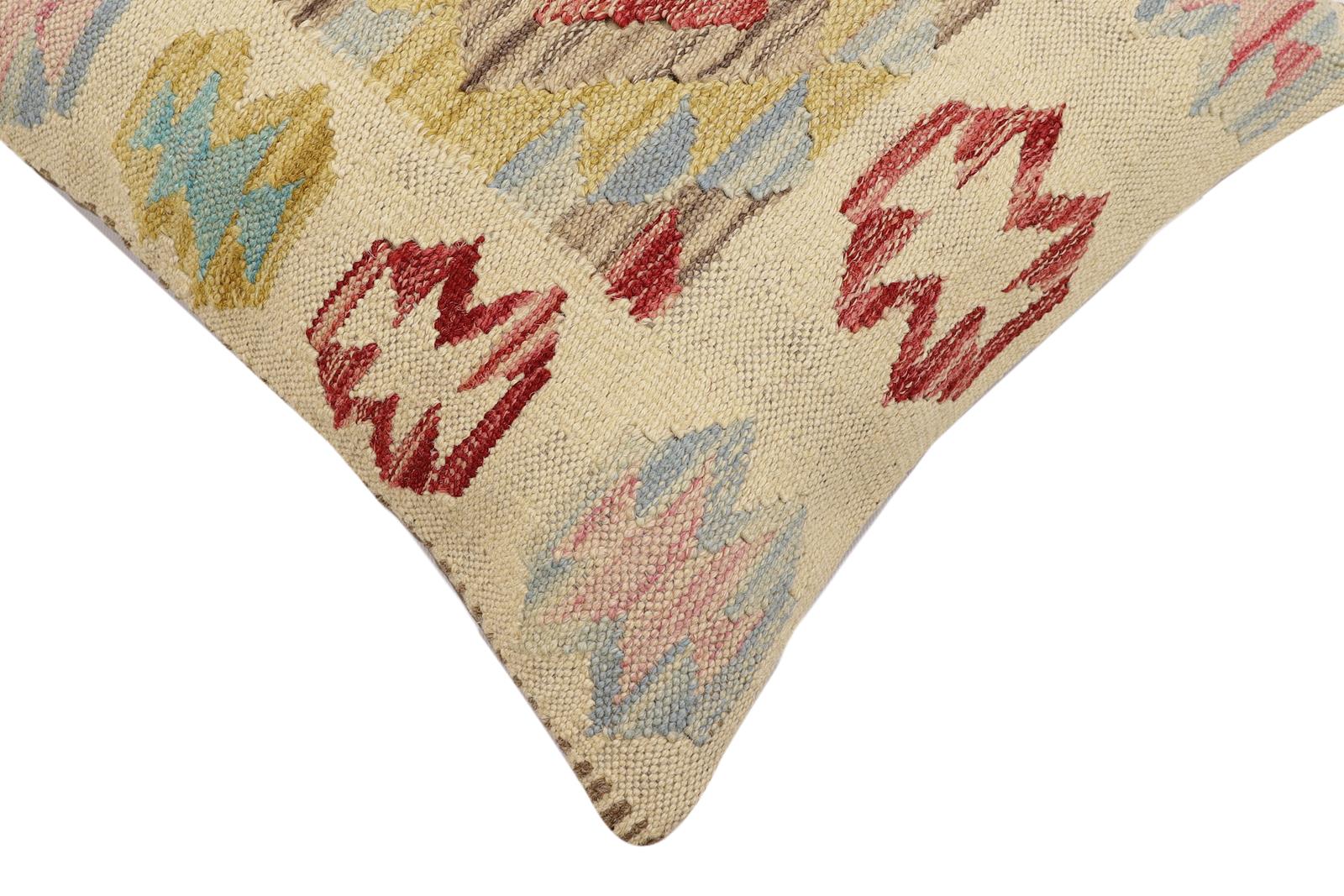 handmade Traditional Pillow Beige Red Hand-Woven SQUARE 100% WOOL Hand woven turkish pillow2 x 2