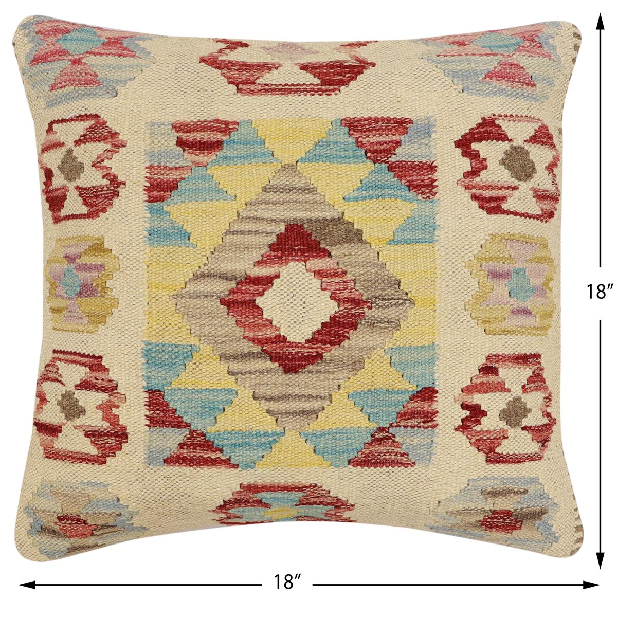 handmade Traditional Pillow Beige Red Hand-Woven SQUARE 100% WOOL Hand woven turkish pillow2 x 2