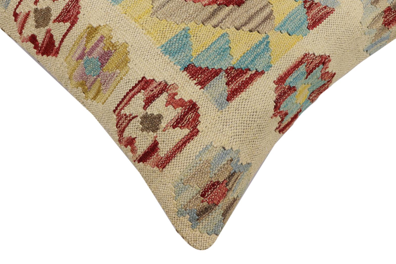 handmade Traditional Pillow Beige Red Hand-Woven SQUARE 100% WOOL Hand woven turkish pillow2 x 2