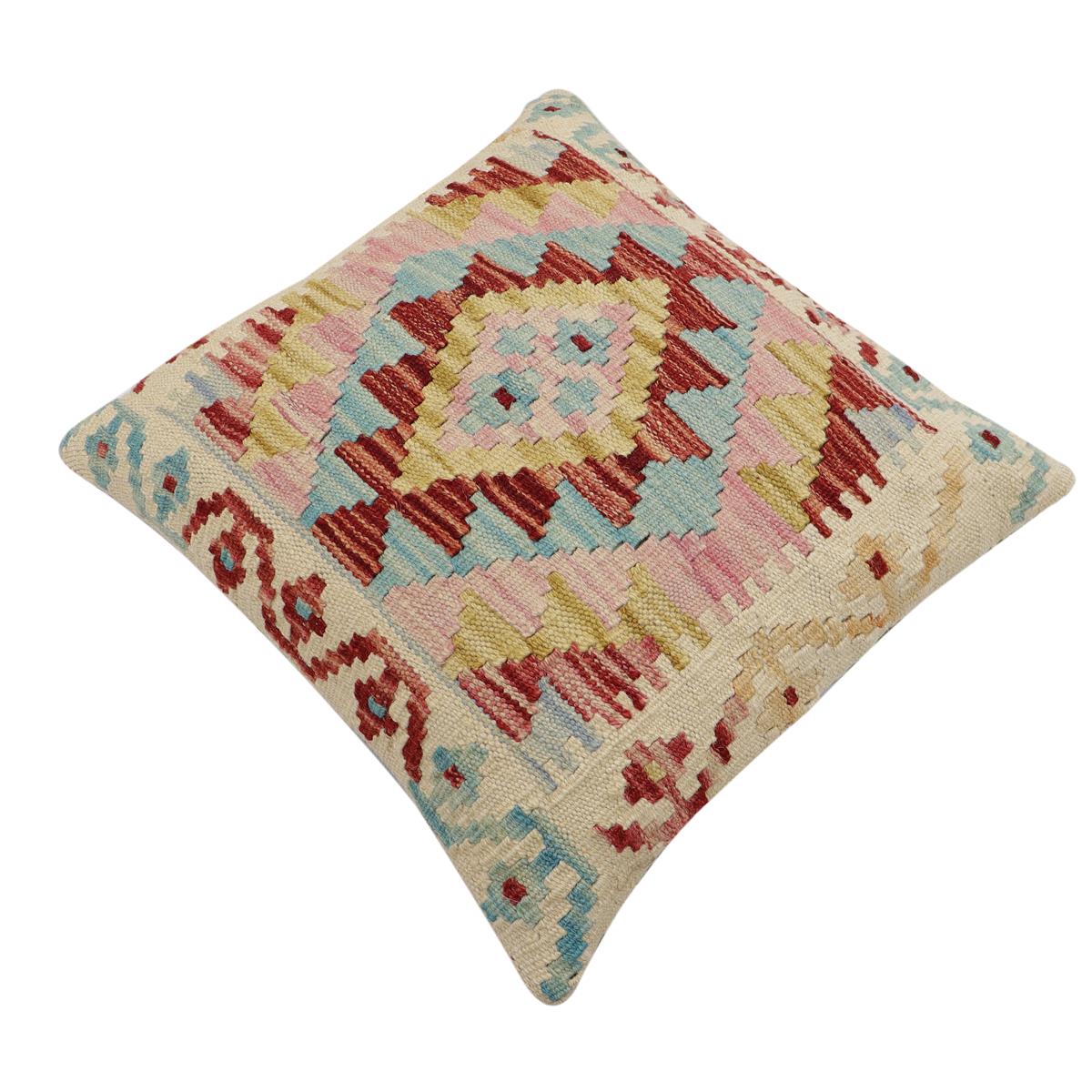 handmade Traditional Pillow Beige Rust Hand-Woven SQUARE 100% WOOL Hand woven turkish pillow2 x 2