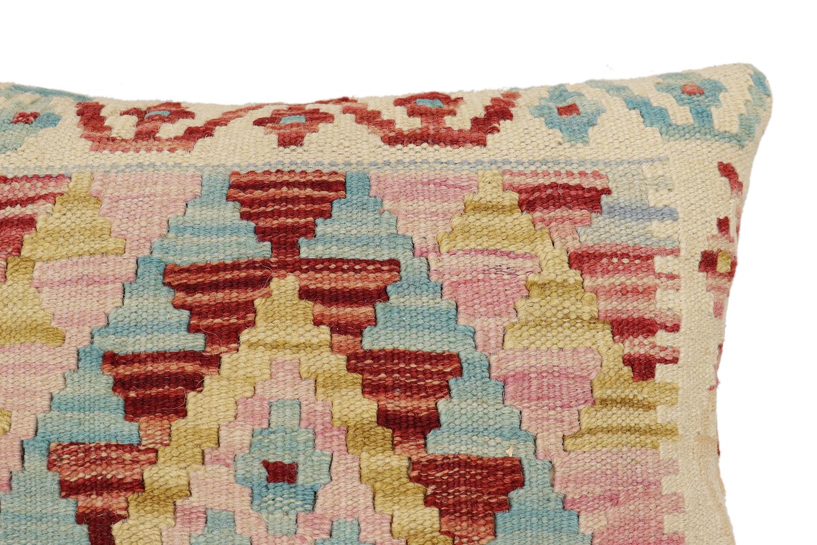 handmade Traditional Pillow Beige Rust Hand-Woven SQUARE 100% WOOL Hand woven turkish pillow2 x 2