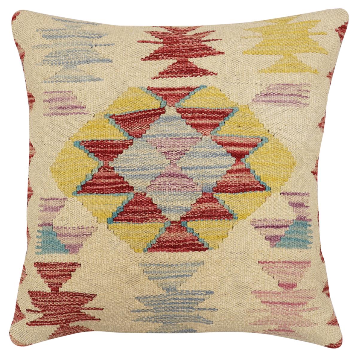 handmade Traditional Pillow Beige Red Hand-Woven SQUARE 100% WOOL Hand woven turkish pillow2 x 2