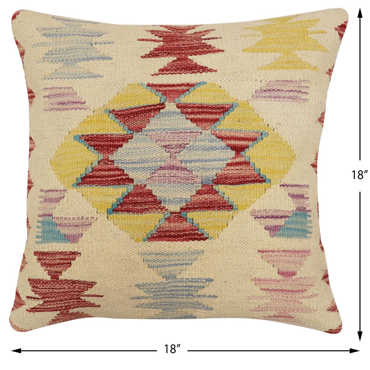 handmade Traditional Pillow Beige Red Hand-Woven SQUARE 100% WOOL Hand woven turkish pillow2 x 2