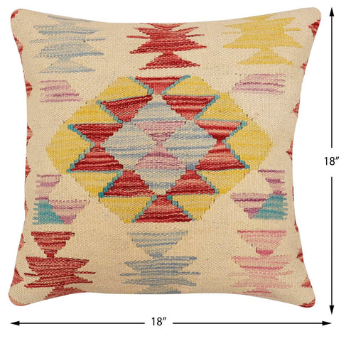handmade Traditional Pillow Beige Red Hand-Woven SQUARE 100% WOOL Hand woven turkish pillow2 x 2