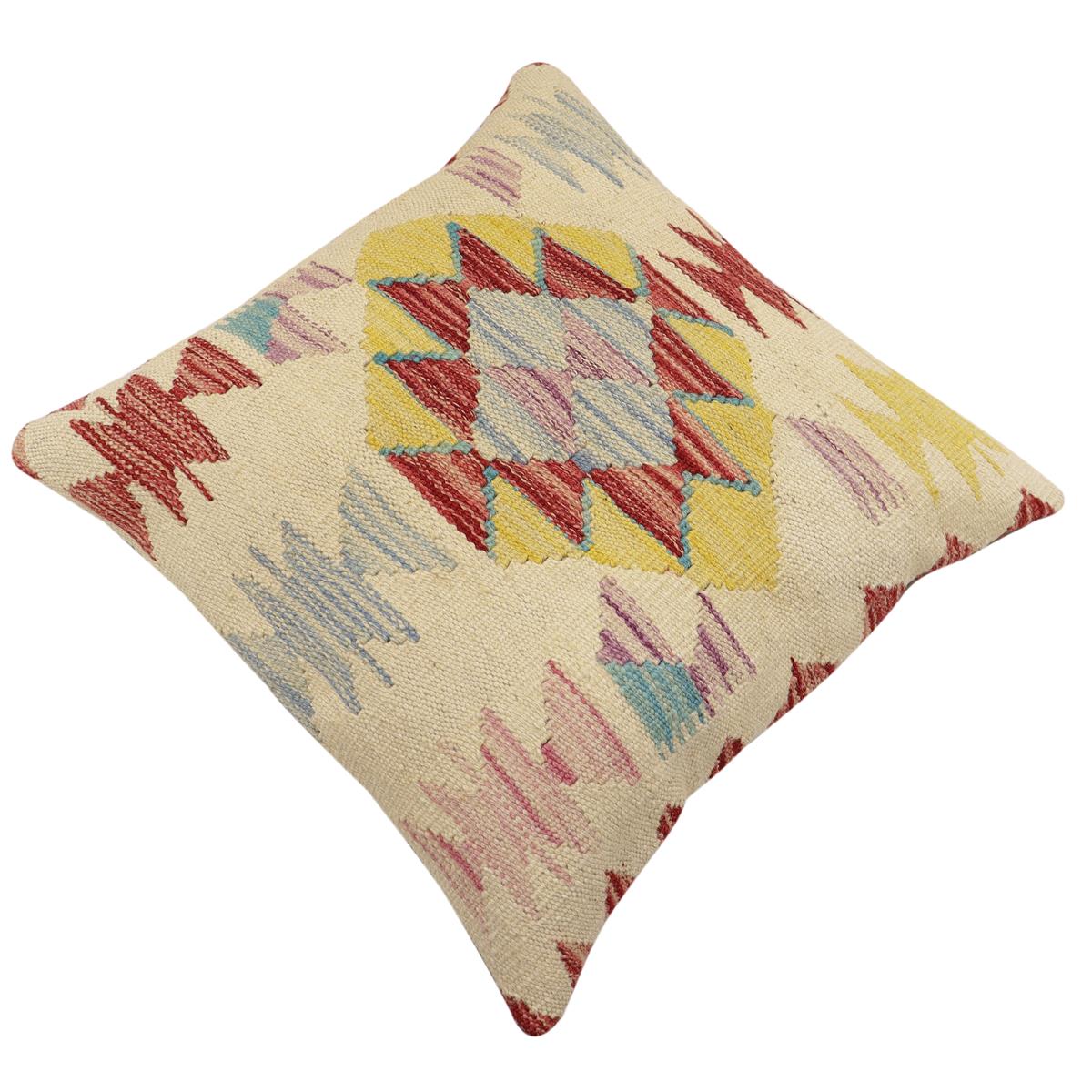handmade Traditional Pillow Beige Red Hand-Woven SQUARE 100% WOOL Hand woven turkish pillow2 x 2