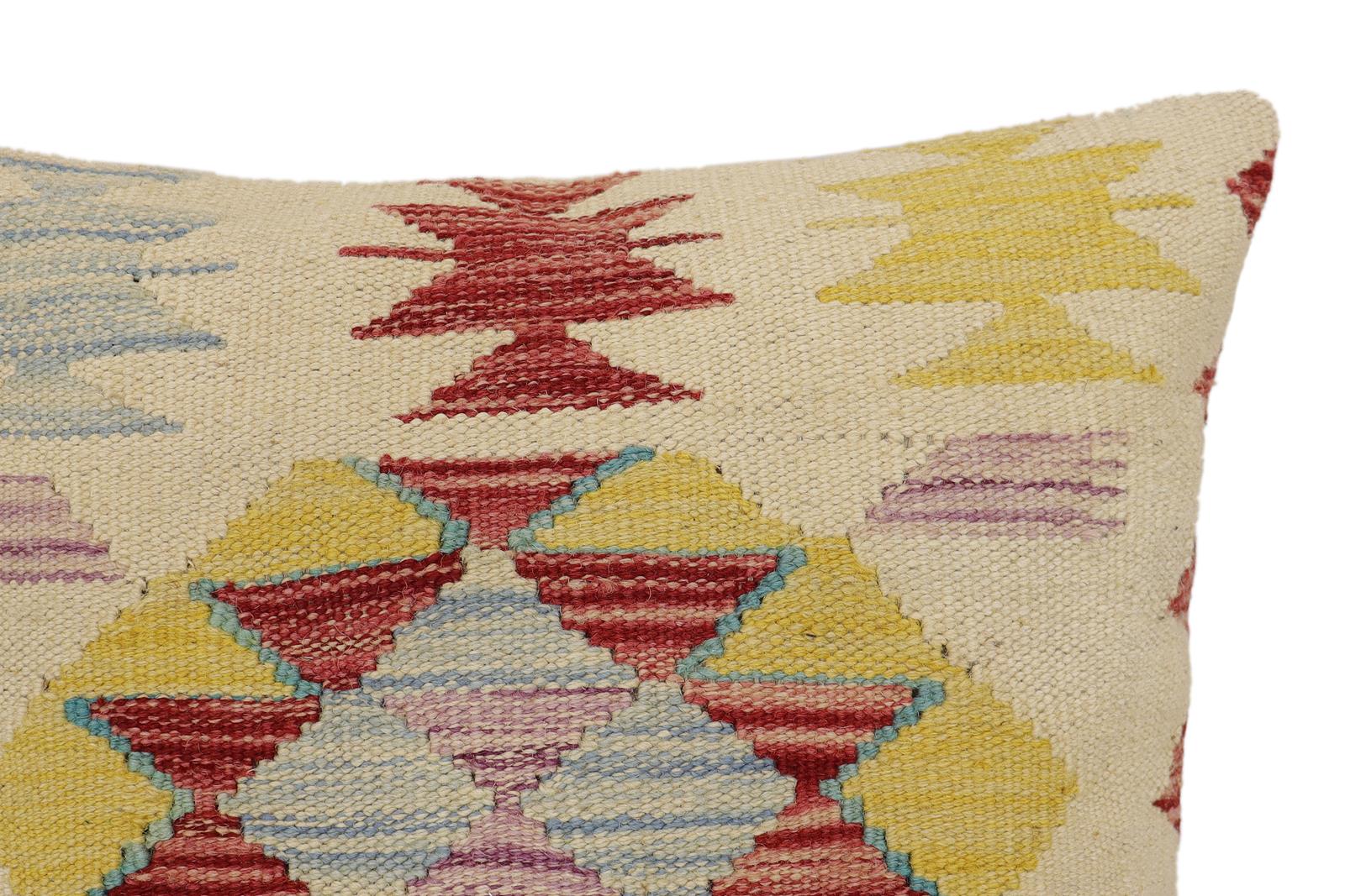 handmade Traditional Pillow Beige Red Hand-Woven SQUARE 100% WOOL Hand woven turkish pillow2 x 2