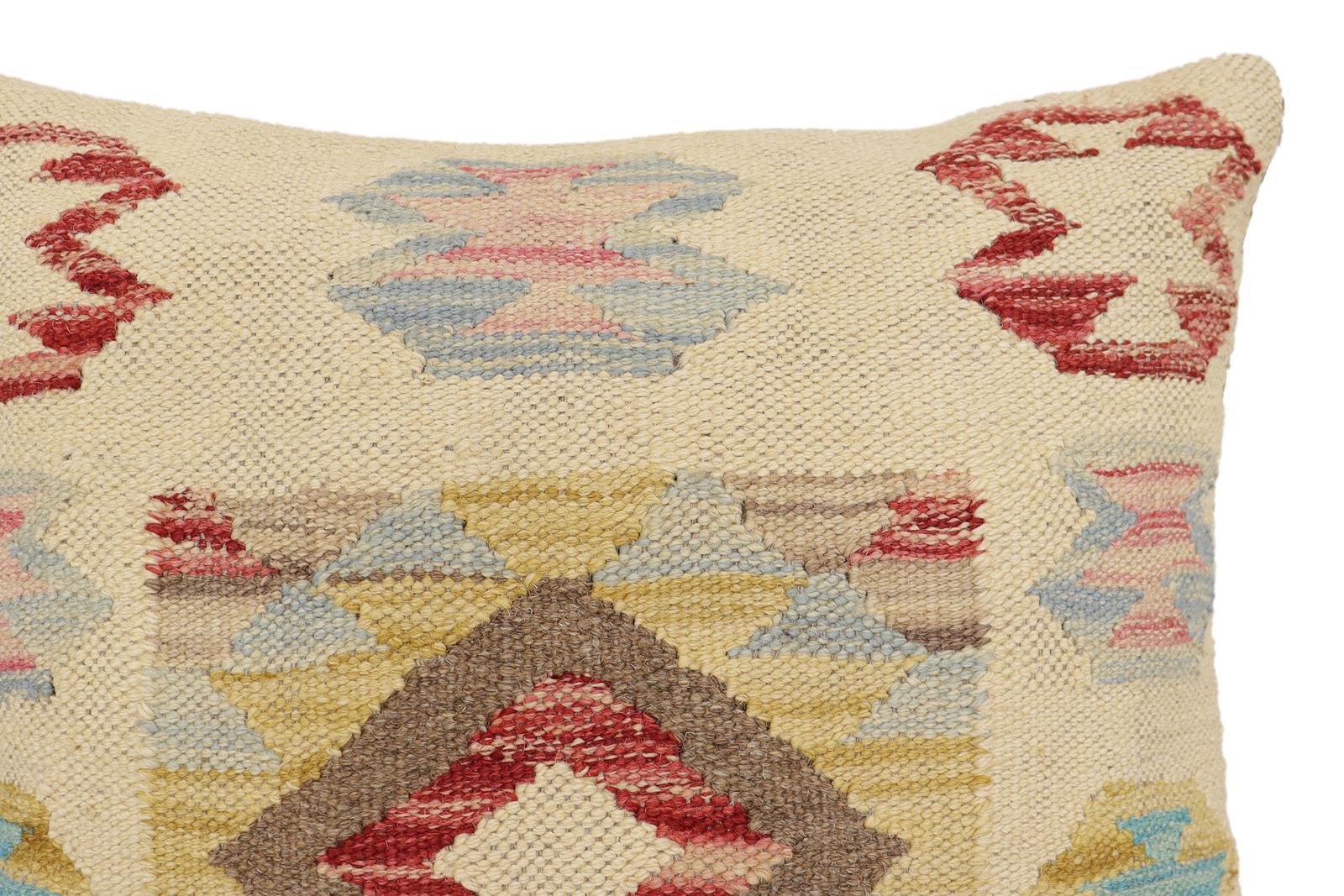 handmade Traditional Pillow Beige Red Hand-Woven SQUARE 100% WOOL Hand woven turkish pillow2 x 2