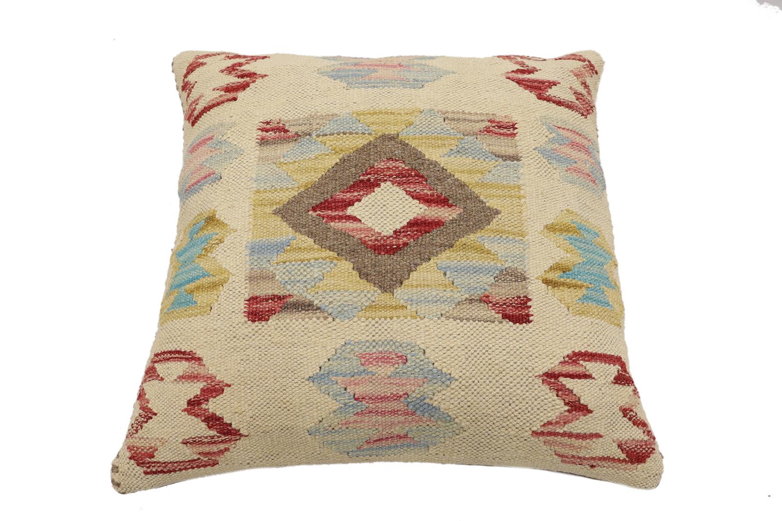handmade Traditional Pillow Beige Red Hand-Woven SQUARE 100% WOOL Hand woven turkish pillow2 x 2