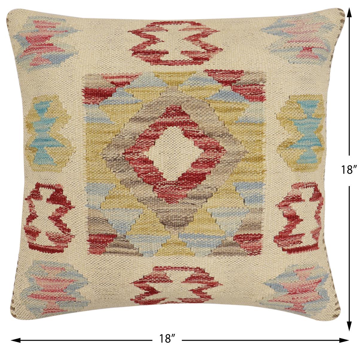 handmade Traditional Pillow Beige Red Hand-Woven SQUARE 100% WOOL Hand woven turkish pillow2 x 2