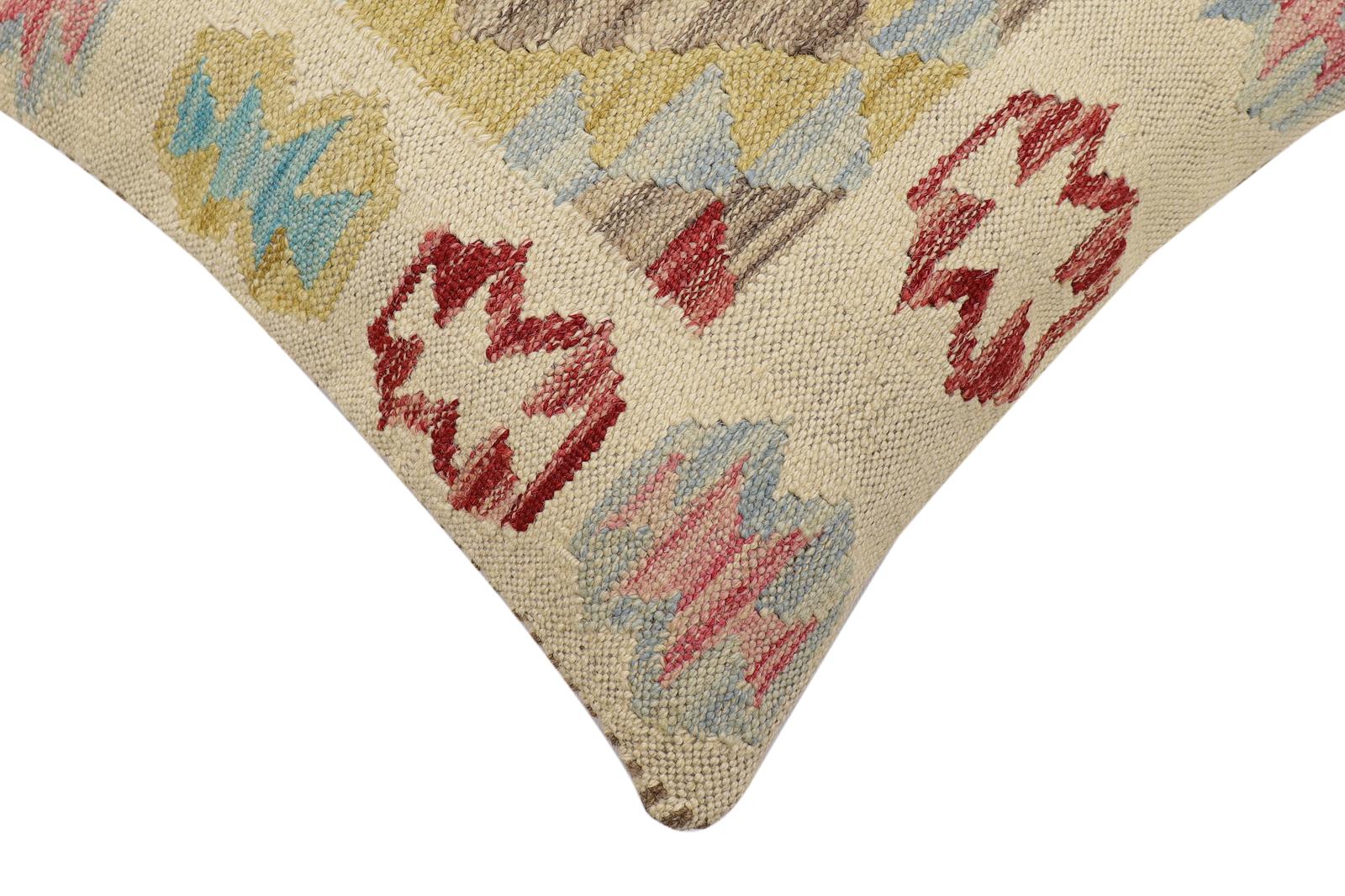 handmade Traditional Pillow Beige Red Hand-Woven SQUARE 100% WOOL Hand woven turkish pillow2 x 2
