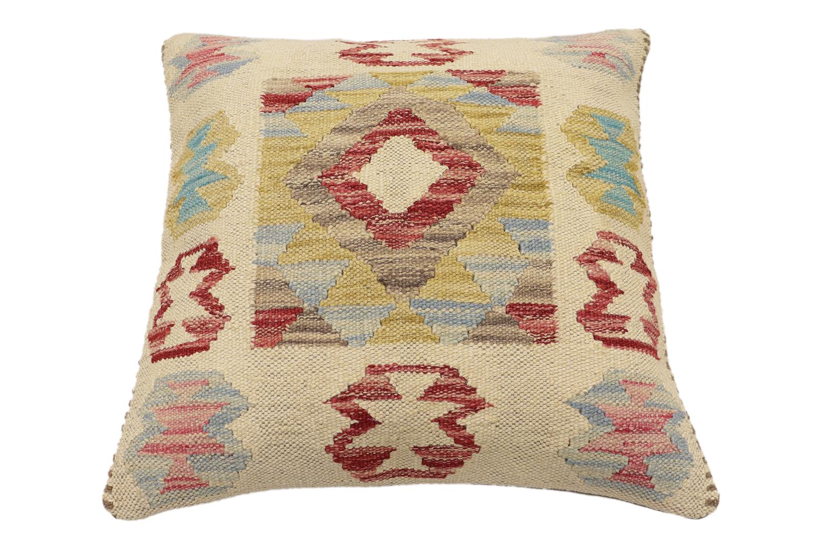 handmade Traditional Pillow Beige Red Hand-Woven SQUARE 100% WOOL Hand woven turkish pillow2 x 2