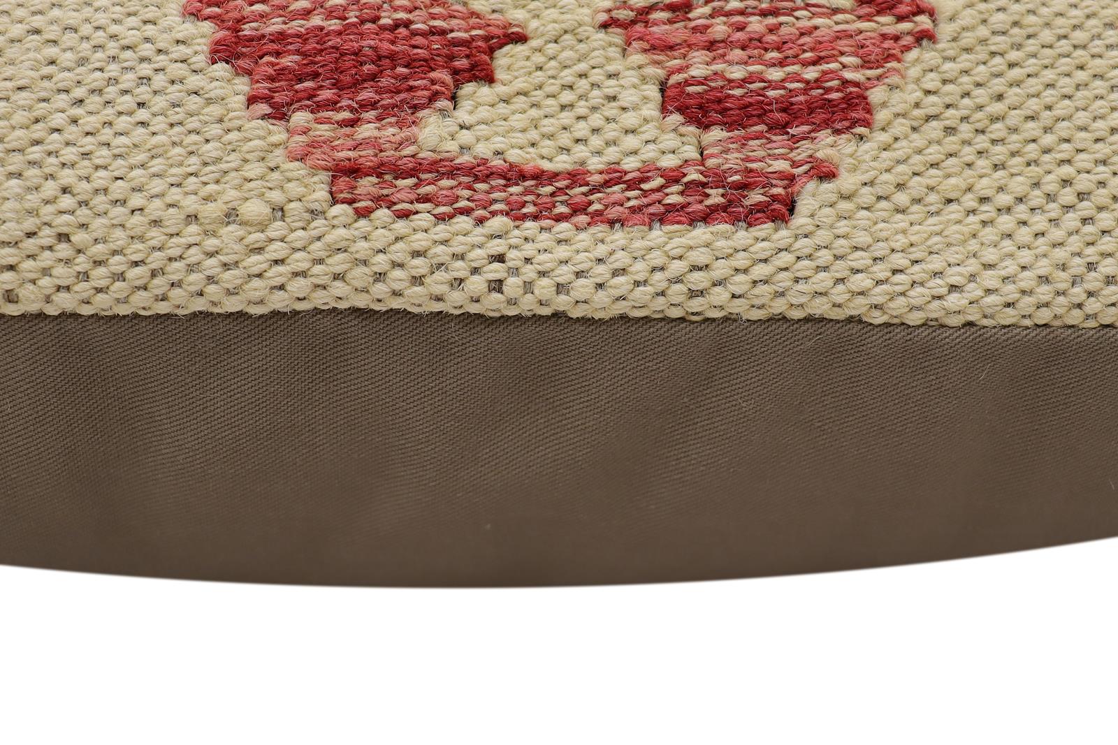 handmade Traditional Pillow Beige Red Hand-Woven SQUARE 100% WOOL Hand woven turkish pillow2 x 2