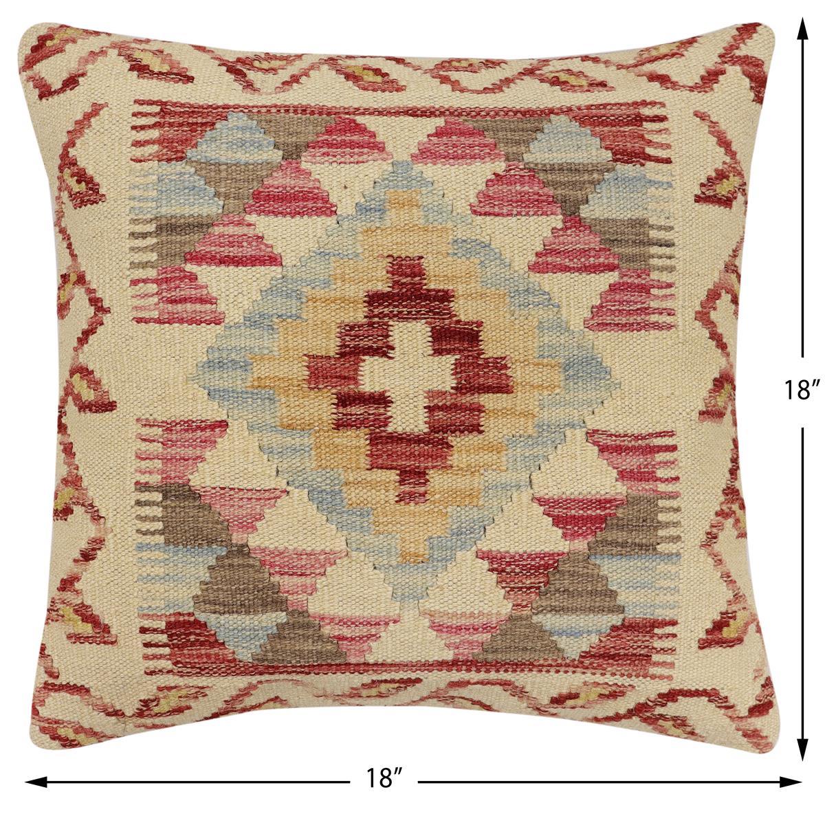 handmade Traditional Pillow Beige Red Hand-Woven SQUARE 100% WOOL Hand woven turkish pillow2 x 2